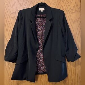Skies Are Blue | Open Front Black Blazer with Floral Lining